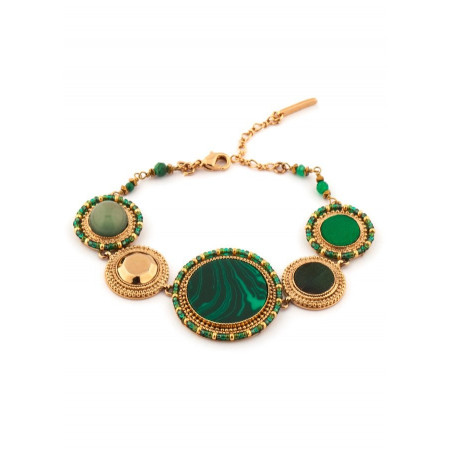 Bracelet souple sophistiqué plumes et malachite - vert