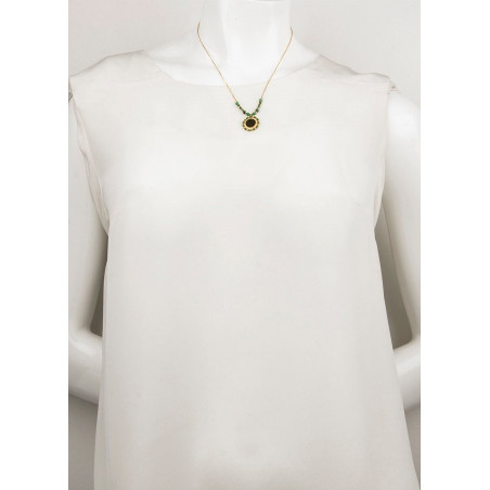 Collier pendentif poétique plumes jade et malachite - vert74235