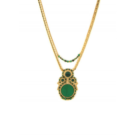 Modern feather jade and malachite mid-length necklace l green