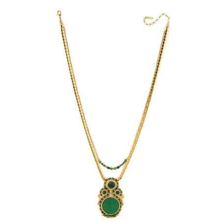 Modern feather jade and malachite mid-length necklace l green74264
