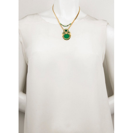 Modern feather jade and malachite mid-length necklace l green74265