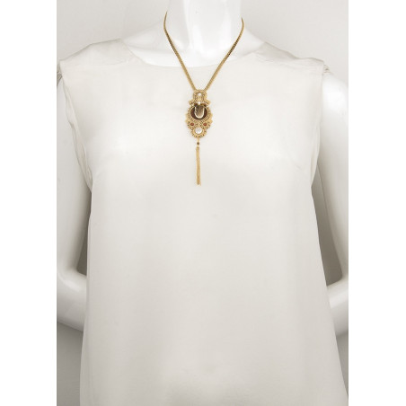 Graphic feather chains and jasper mid-length necklace - beige74270
