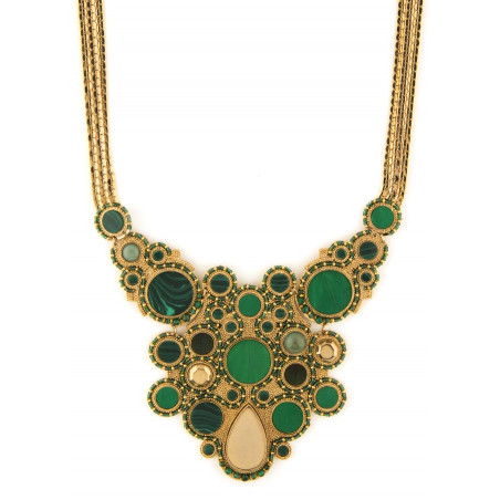 Sophisticated feather malachite and jade breastplate necklace l green