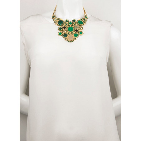 Sophisticated feather malachite and jade breastplate necklace l green74285