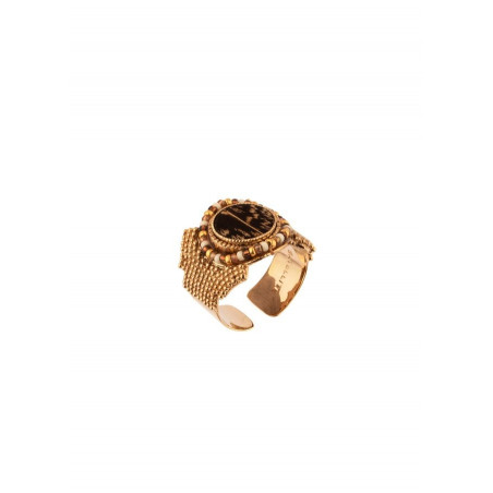 Timeless feather and Japanese bead adjustable ring | beige
