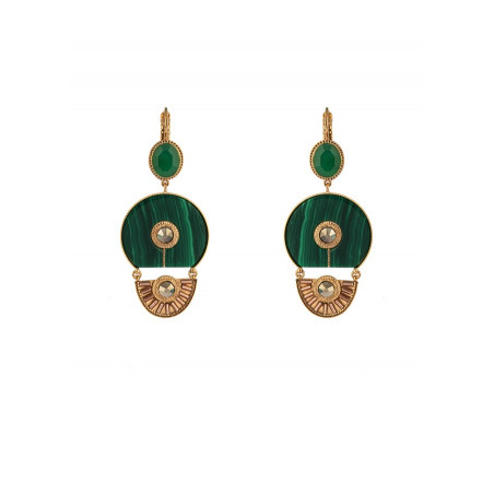 Luminous sleeper earrings with crystals and malachite l green