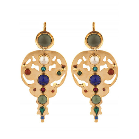 Boucles d'oreilles dormeuses arty grenat jaspe et lapis lazuli | multicolore
