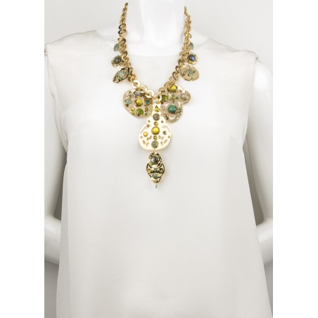 On-trend agate jade and aventurine breastplate necklace l green75130