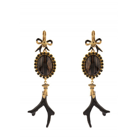 Elegant lacquered metal and crystal sleeper earrings l black