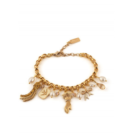 Refined pendant and freshwater pearl flexible bracelet | beige