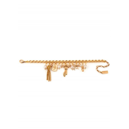 Refined pendant and freshwater pearl flexible bracelet | beige75449