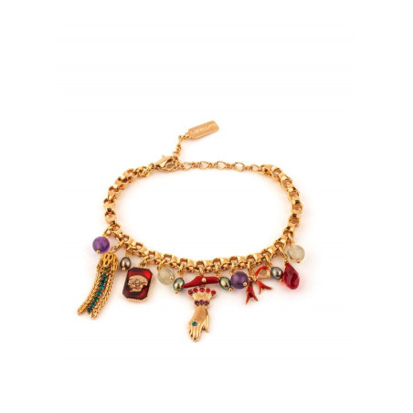 Fantasy pendant and  bead flexible bracelet | multicoloured