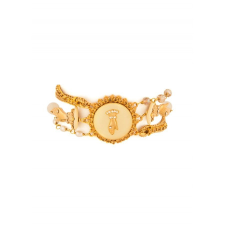 Fashionable multi-strand rhinestone hand and bead bracelet | beige