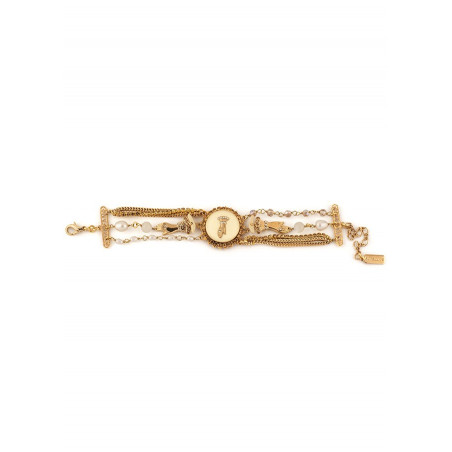 Fashionable multi-strand rhinestone hand and bead bracelet | beige75461