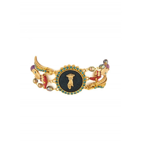 Bracelet multi rangs arty main strassée et perles | multicolore