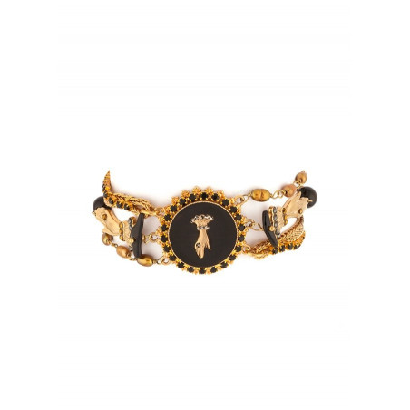Elegant multi-strand rhinestone hand and bead bracelet | black