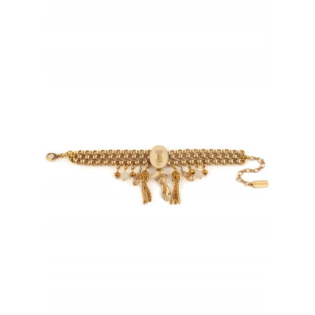 On-trend multi-strand pompom and bead bracelet | beige75476
