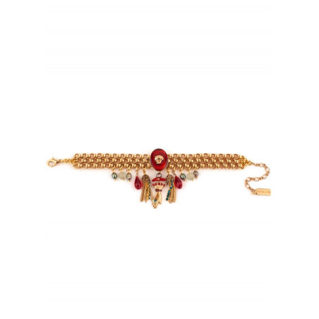 Bracelet multi rangs fantaisie perles et pompons | multicolore75480