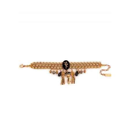 Chic multi-strand pompom and bead bracelet | black75484