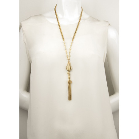 Poetic rhinestone hand and bead sautoir necklace | beige75618