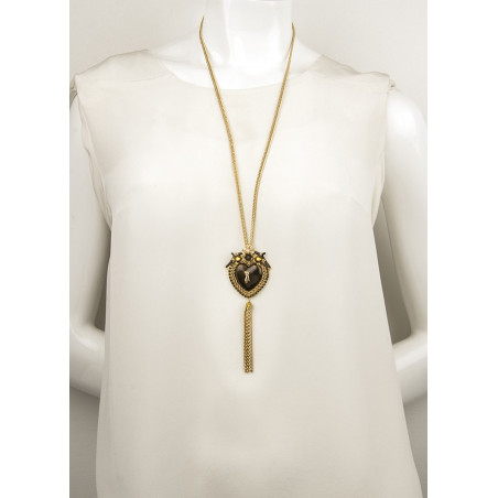 Mystical heart and pompom sautoir necklace | black75643