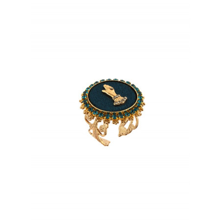 Sophisticated velvet and rhinestone hand adjustable ring | multicoloured