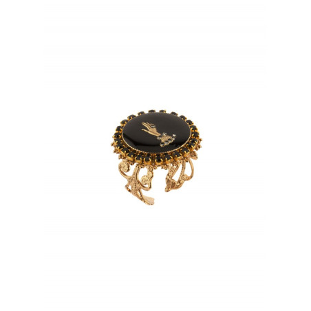 Mysterious rhinestone hand and crystal adjustable ring | black