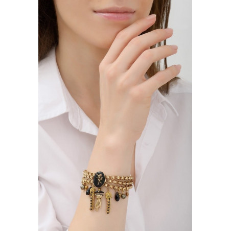 Chic multi-strand pompom and bead bracelet | black76055