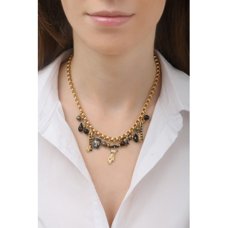 Collier pendentif féminin pampilles et perles | noir76071