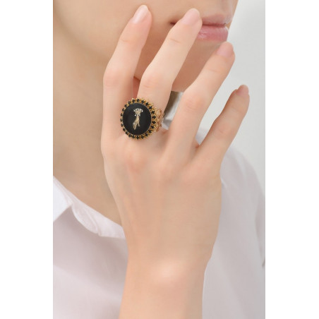 Mysterious rhinestone hand and crystal adjustable ring | black76075