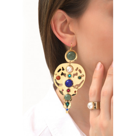 Arty garnet jasper and lapis lazuli sleeper earrings l multicoloured76098