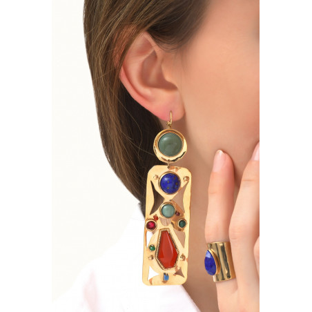 Arty jade and lapis lazuli sleeper earrings l multicoloured76116