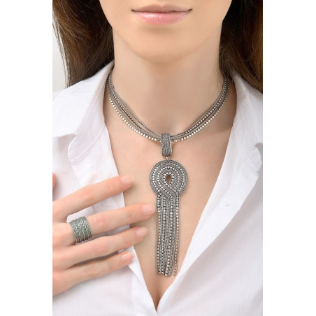 Graphic metal sautoir necklace | silver-plated76206