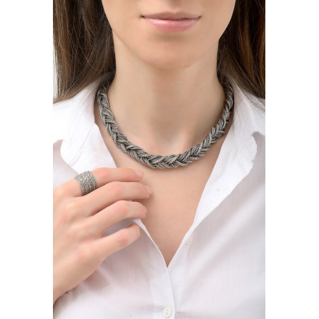 Fashionable plaited metal choker necklace | silver-plated76207