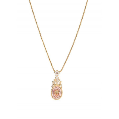 Collier pendentif féminin perles du Japon et cristaux | rose