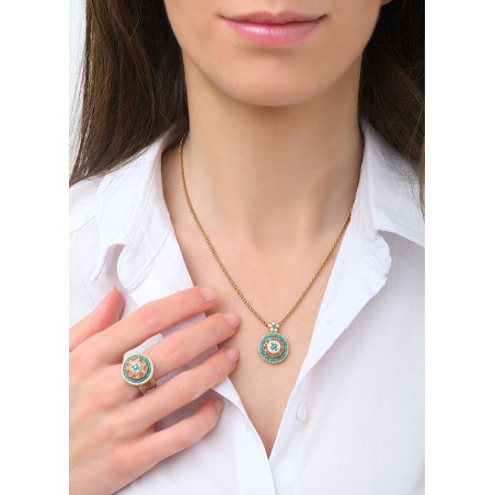 Collier pendentif tendance perles du Japon et cristaux | bleu83692