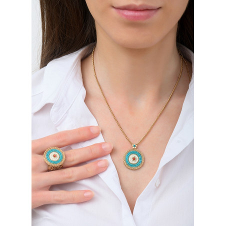 Collier pendentif éclatant perles du Japon et cristaux | bleu83702