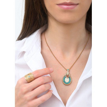 Collier pendentif moderne perles du Japon et cristaux | bleu83712