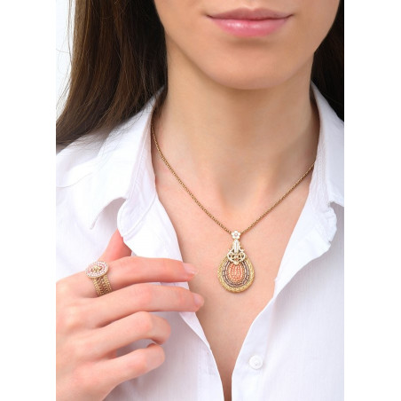 Collier pendentif intemporel perles du Japon et cristaux | rose83717