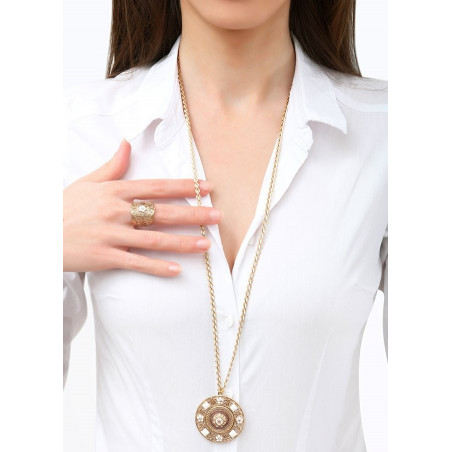 Collier sautoir baroque perles du Japon et cristaux | rose83727