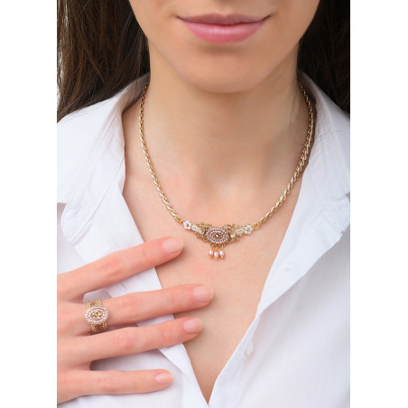 Collier chaine raffiné chic perles de rivière et cristaux | rose83737