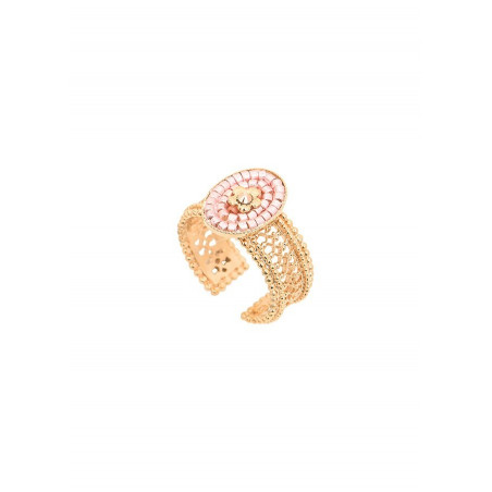 Refined Japanese seed beads and Swarovksi crystal adjustable ring | Pink