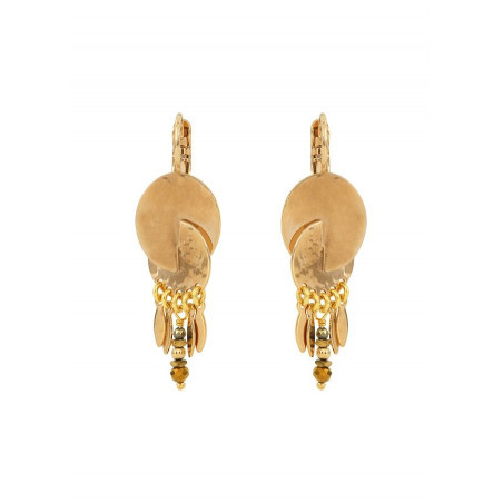 Light pyrite and metal sleeper earrings| gold-plated