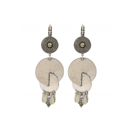 Graphic sleeper earrings with crystals and metal l Silver-plated