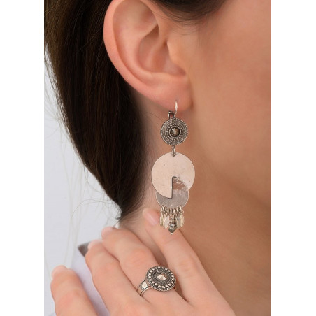 Graphic sleeper earrings with crystals and metal l Silver-plated83880