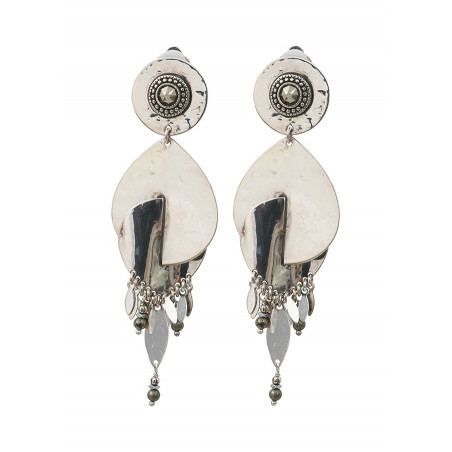 Graphic metal and haematite clip-on earrings | silver-plated