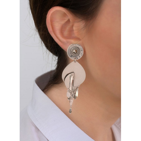Graphic metal and haematite clip-on earrings | silver-plated83900