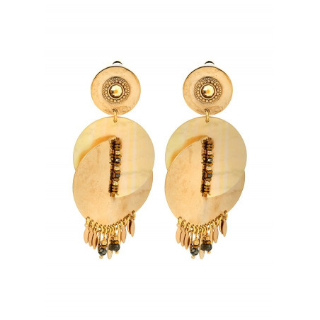 Refined metal and mother-of-pearl clip-on earrings| yellow