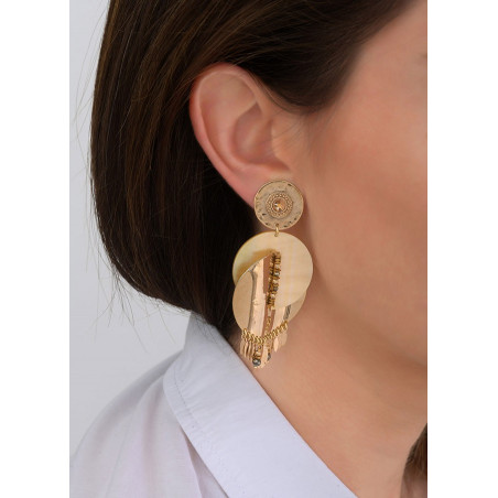 Refined metal and mother-of-pearl clip-on earrings| yellow83935