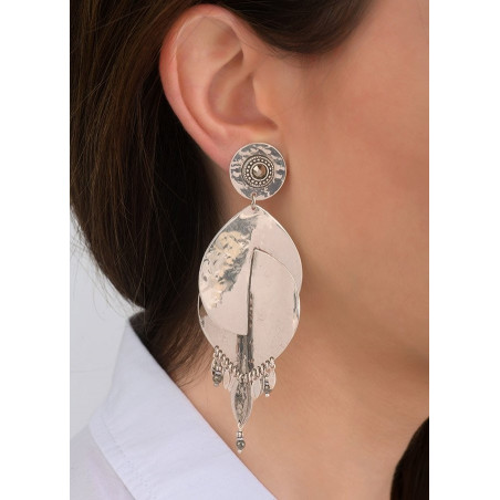 Modern metal and haematite clip-on earrings | silver-plated83960